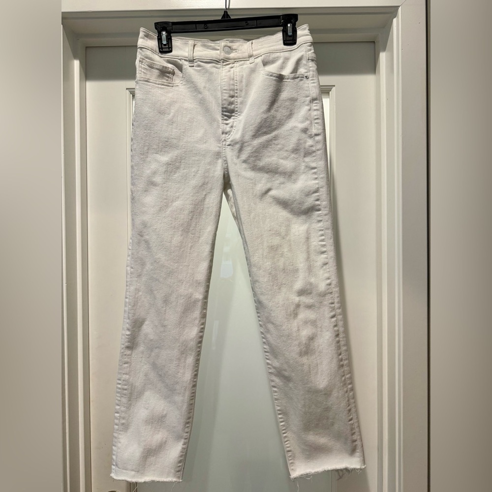 EXPRESS Slim Super High Rise Denim Perfect Size 8R  White Straight Leg Jeans